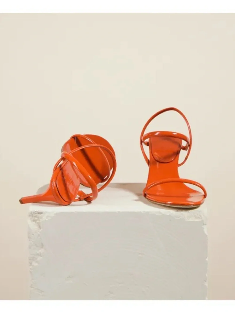 Dear Frances Orange Patent Strappy High Heel Sandals 37 / 7
